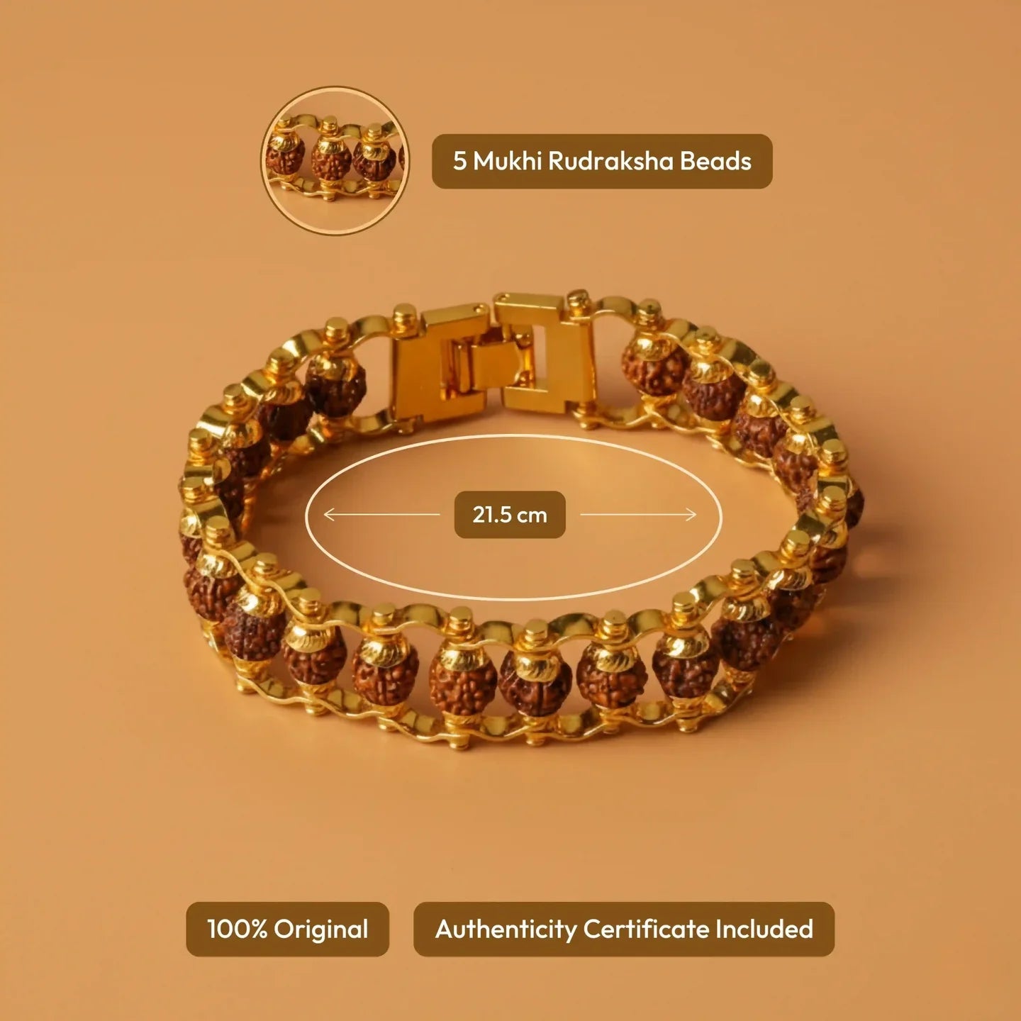 Panchmukhi Energy Gold-Plated Rudraksha Bracelet - @Just Rs. 299/-