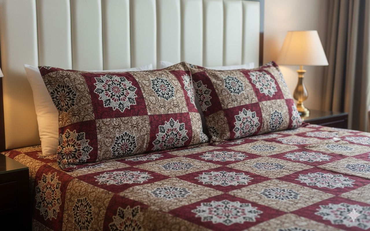 Queen Size Cotton Bedsheet with 2 Pillow Covers