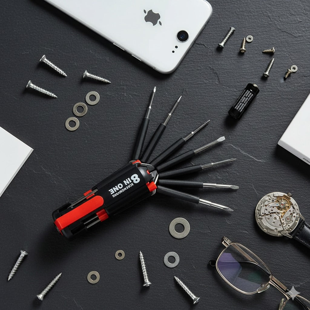 8-in-1 Multi-Purpose Screwdriver Tool with 6 LED Lights