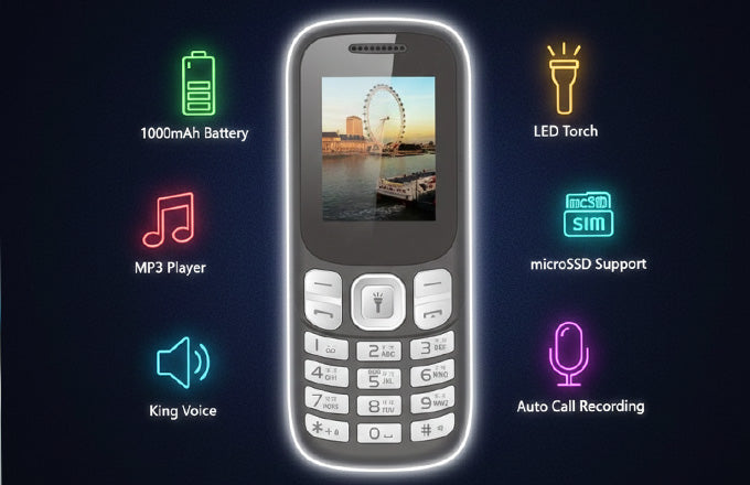 Dual Sim Keypad Mobile | 1000mAh Battery | Wireless FM | 1.8″ Display | Music| Made in India