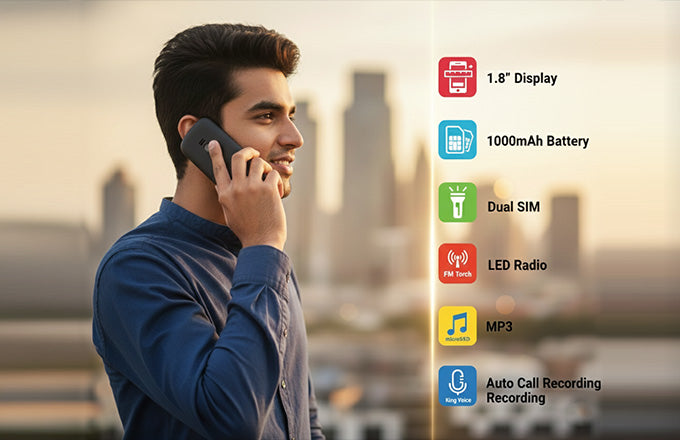 Dual Sim Keypad Mobile | 1000mAh Battery | Wireless FM | 1.8″ Display | Music| Made in India